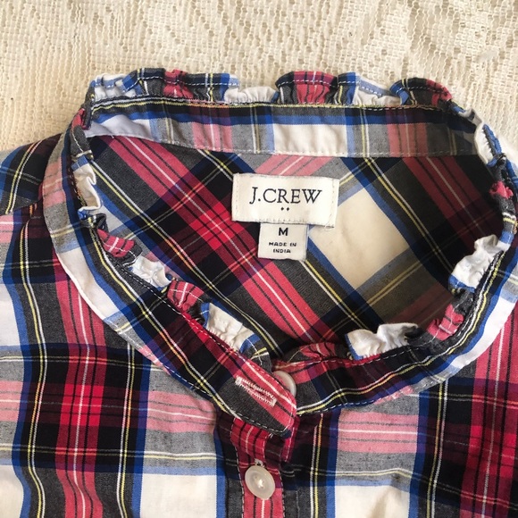 J. Crew factory ruffle color plaid tartan top - Picture 3 of 10